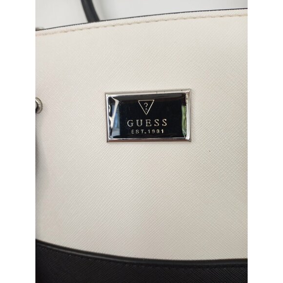 Guess 1981 White, Cream & Black Handbag / Shoulder Satchel / Purse With Adjustab - Picture 2 of 16